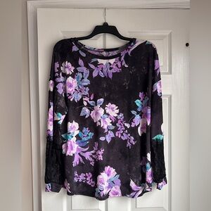 Honeyme Black and Purple Floral Blouse